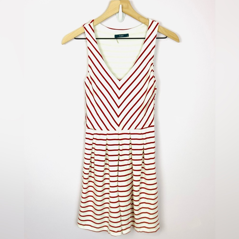 Tart Red and White Striped Sleeveless V Neck Dress Women's Size XS